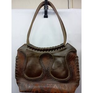 Anna Cainzo dark brown vintage leather boho saddle handbag purse western cowgirl